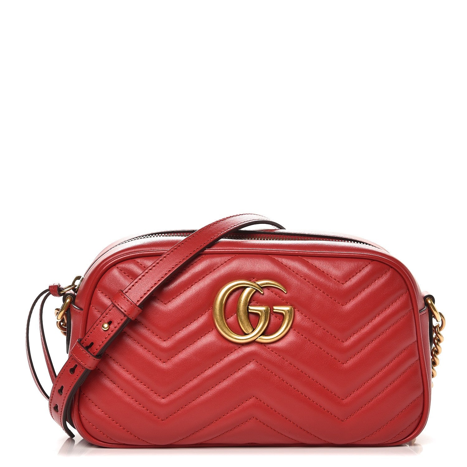 Gucci Calfskin Matelasse Small GG Marmont Chain Shoulder Bag Hibiscus Red 1 of 7