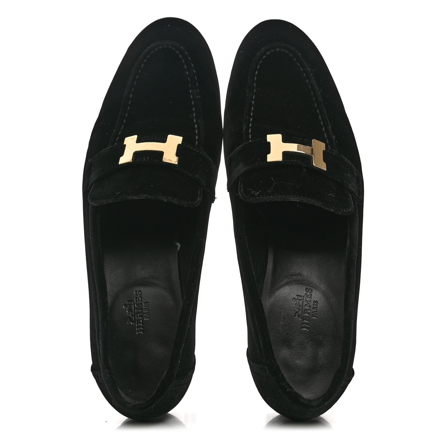 Hermes Velvet Womens Paris Loafers 41 Black 2 of 10