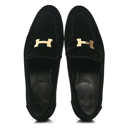 Hermes Velvet Womens Paris Loafers 41 Black 2 of 10