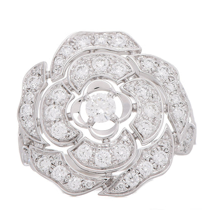Chanel 18K White Gold Diamond Bouton de Camélia Ring 56 7.5 1 of 7