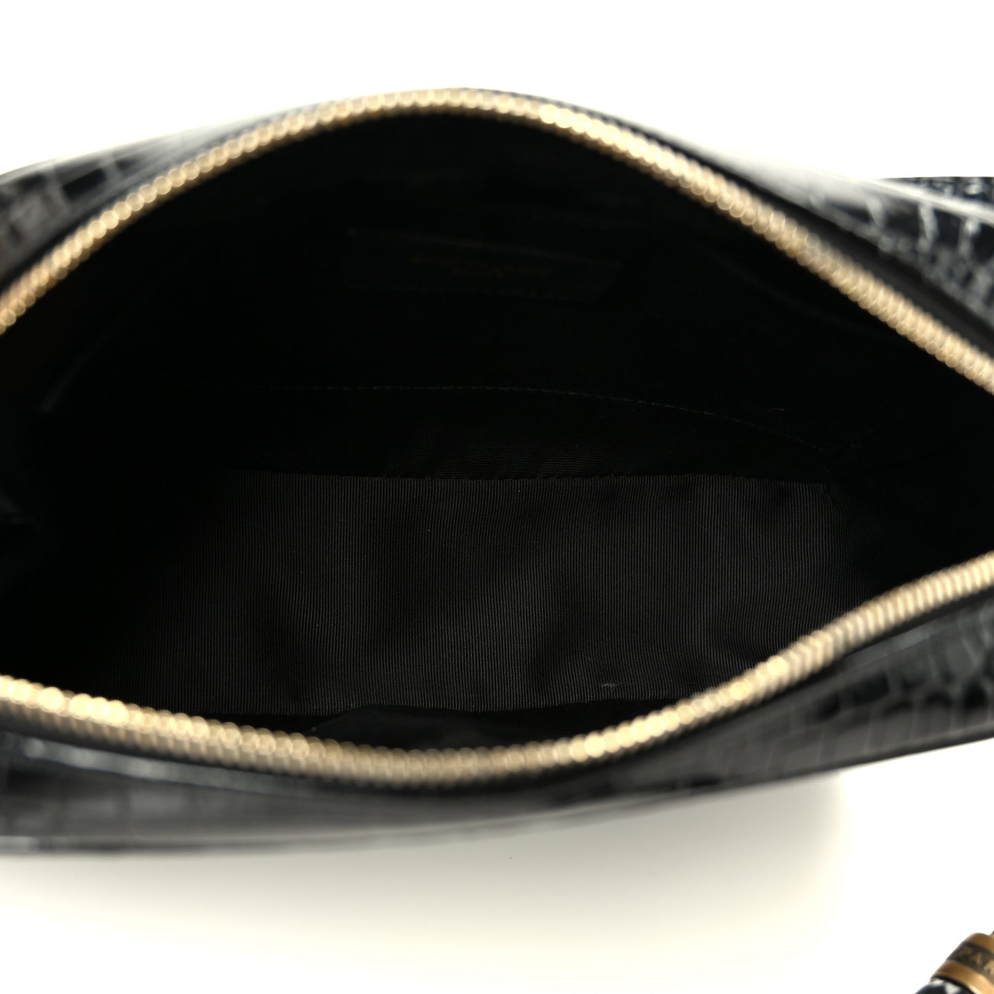 Patent Calfskin Crocodile Embossed Monogram Lou Camera Bag Black