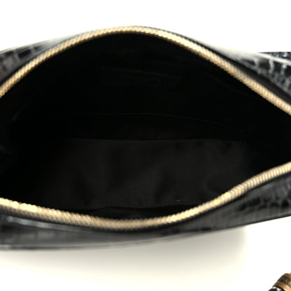 Saint Laurent Patent Calfskin Crocodile Embossed Monogram Lou Camera Bag Black 5 of 10