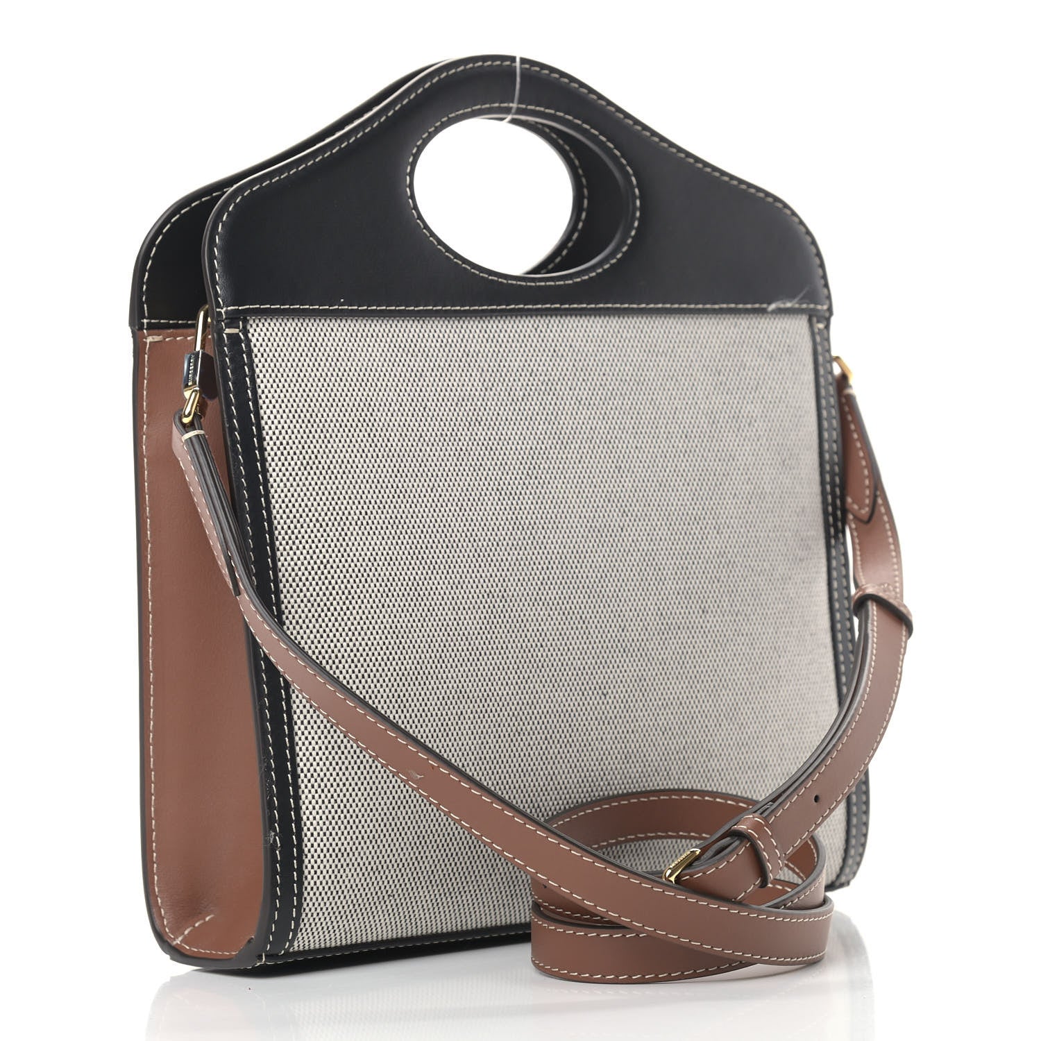 Burberry Smooth Calfskin Canvas Two Tone Mini Pocket Bag Black Tan 3 of 13