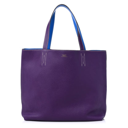 Hermes Taurillon Clemence Double Sens 45 Reversible Tote Bleu Zanzibar Ultraviolet 1 of 15