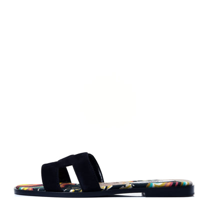 Hermes Suede Goatskin Oran Sandals 38 Black 1 of 10