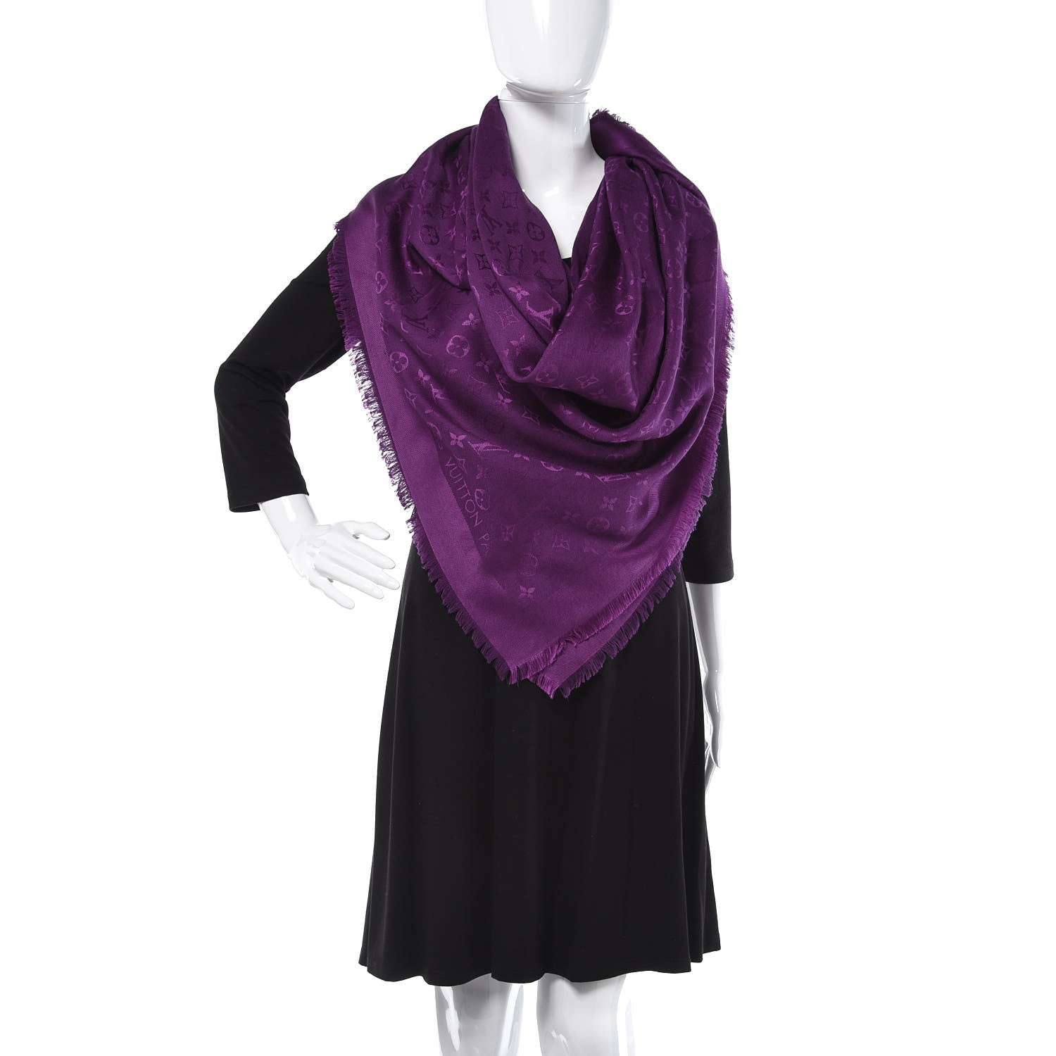 Louis Vuitton Silk Wool Monogram Shawl Cassis 2 of 4