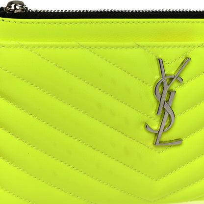 Saint Laurent Patent Grain De Poudre Matelasse Chevron Monogram Bill Pouch Neon Yellow 10 of 13
