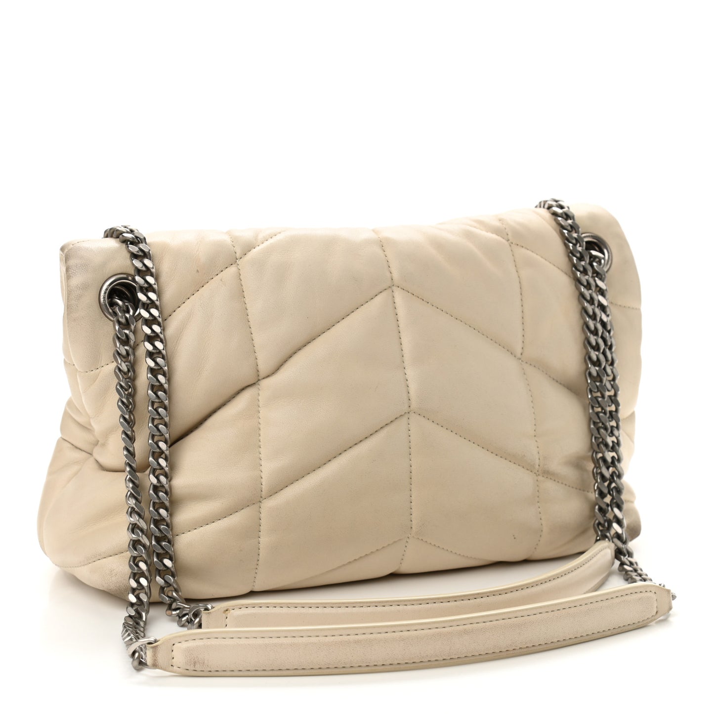 Lambskin Quilted Small Loulou Puffer Monogram Chain Satchel Blanc Vintage