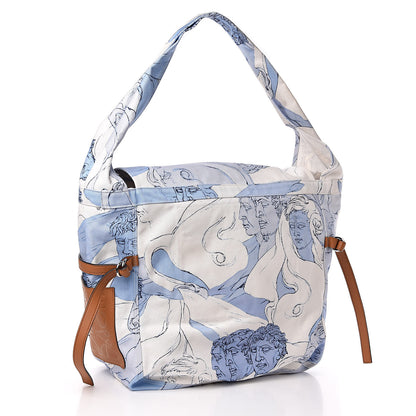 Loewe Canvas Print Faces Trimmed Shoulder Bag Light Blue White 3 of 10