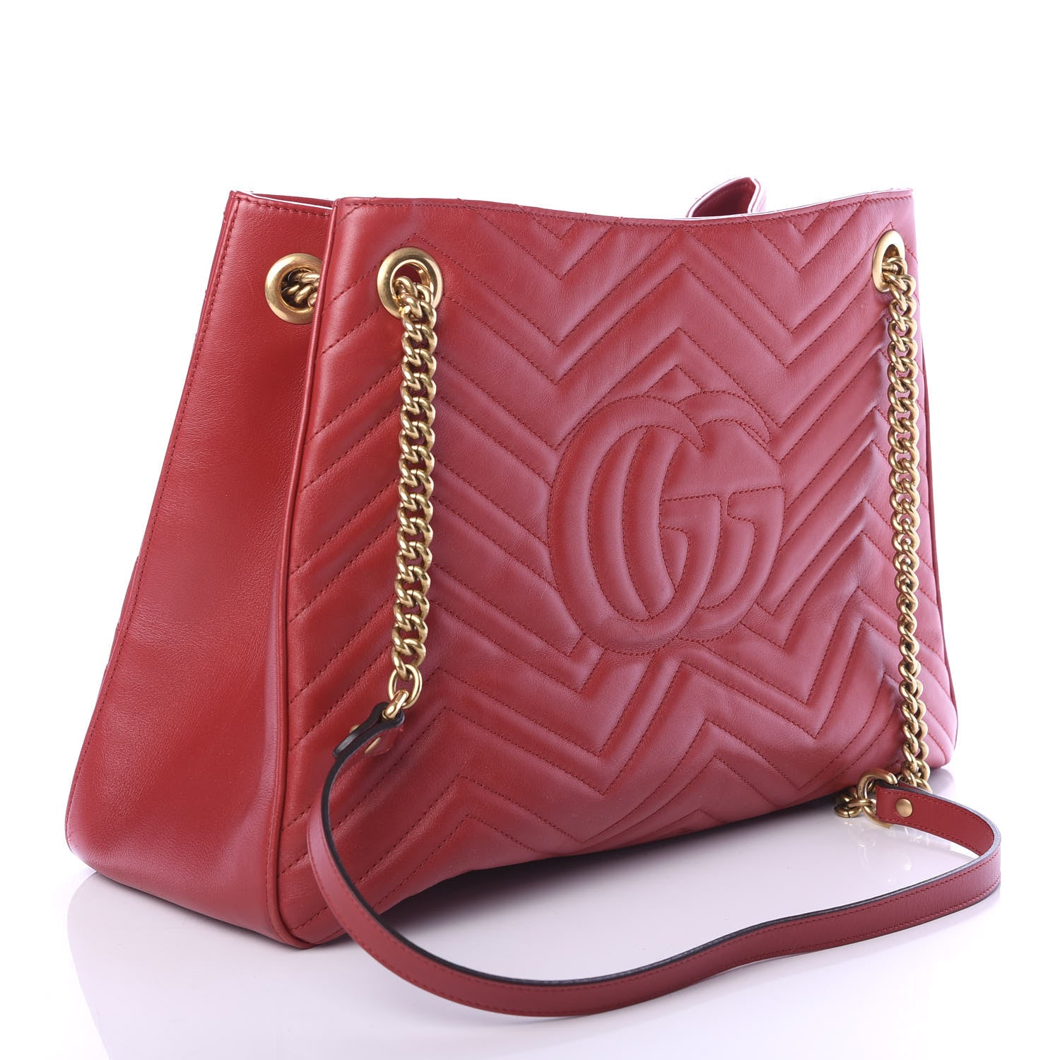 Gucci Calfskin Matelasse Medium GG Marmont Shoulder Tote Bag Hibiscus Red 2 of 12