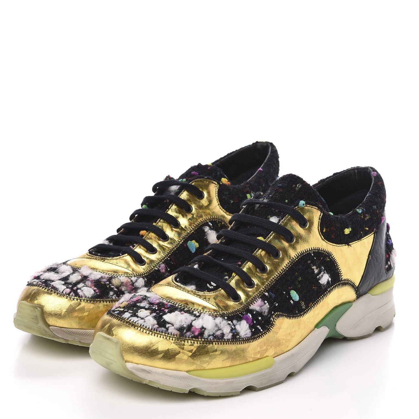 Tweed Lambskin Runway Sneakers 40 Black Multicolor