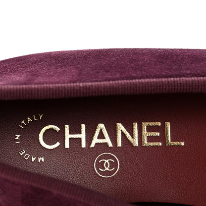 Chanel Suede Patent Calfskin Cap Toe CC Ballerina Flats 38.5 Burgundy 8 of 10