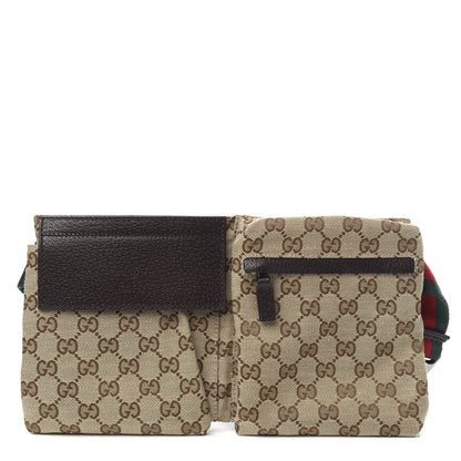 Gucci GG Monogram Double Pocket Belt Bag Dark Brown 1 of 9
