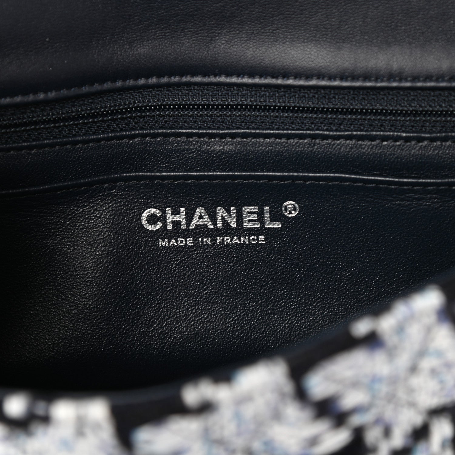 Chanel Tweed Quilted Mini Rectangular Flap Black White Light Blue 6 of 10