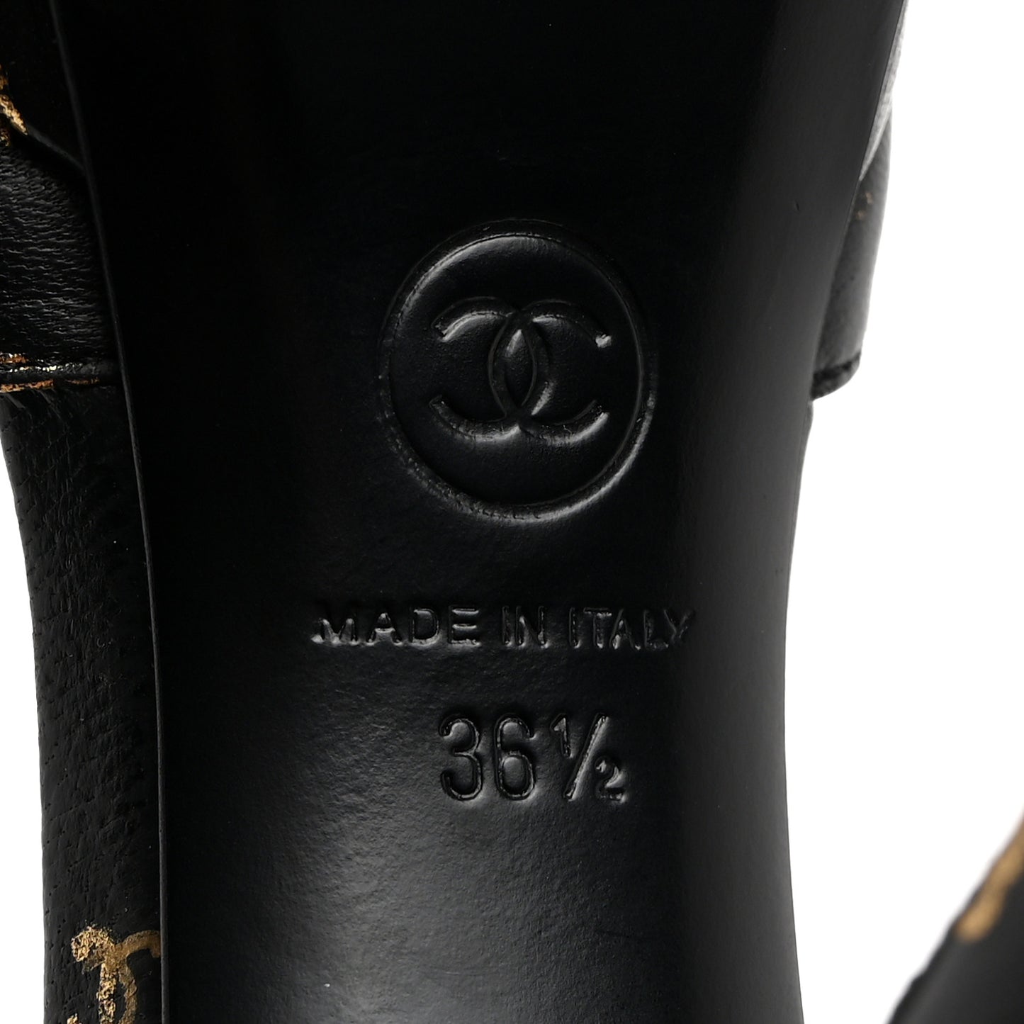 Printed Lambskin CC Platform Pumps 36.5 Black Gold