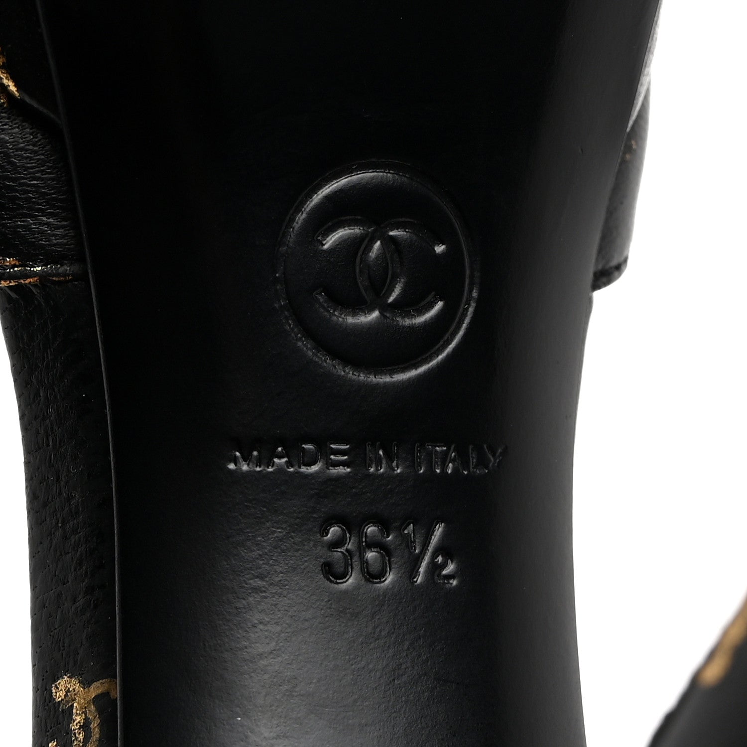 Chanel Printed Lambskin CC Platform Pumps 36.5 Black Gold 8 of 8