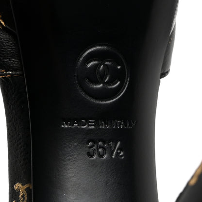 Chanel Printed Lambskin CC Platform Pumps 36.5 Black Gold 8 of 8