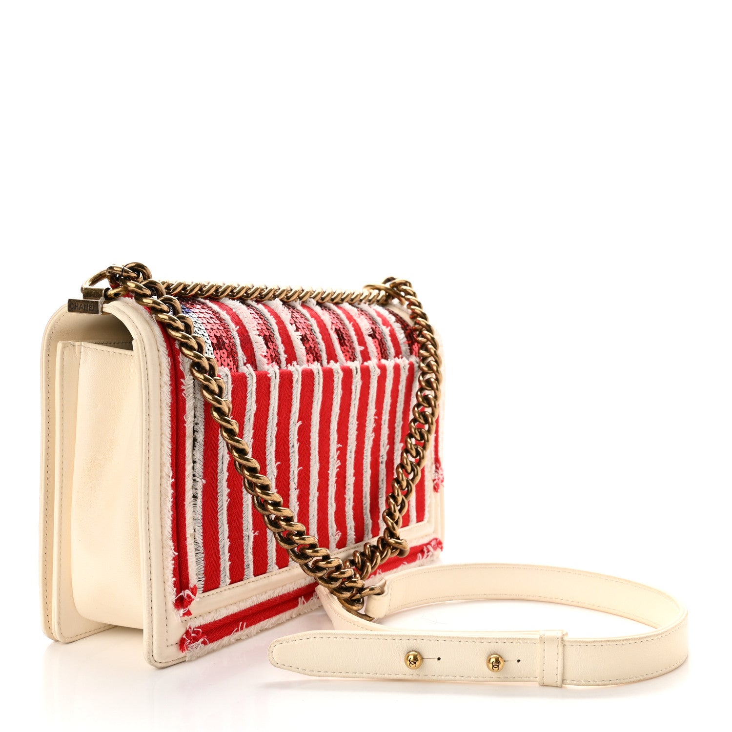 Chanel Sequin Canvas New Medium Cuba Boy Flap White Blue Red 3 of 10