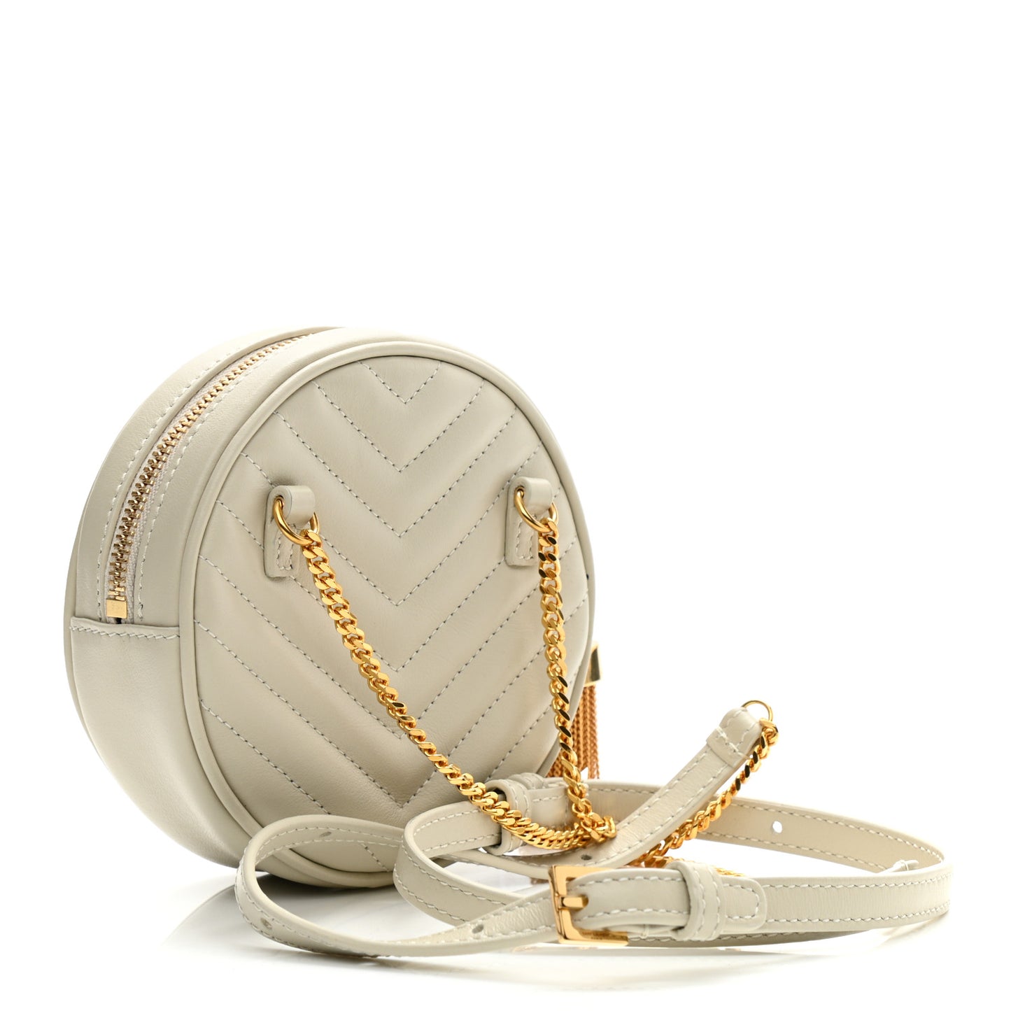 Calfskin Matelasse Chevron Quilted Baby Round Vinyle Belt Bag Blanc Vintage