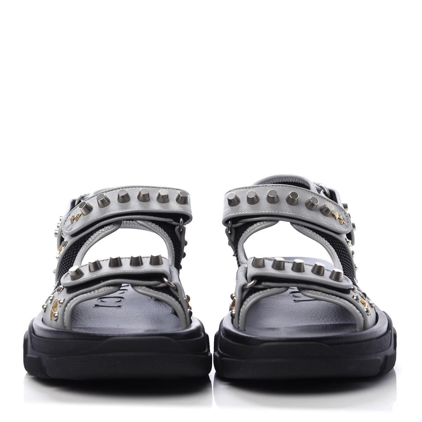 Technical Canvas Calfskin Reflective Studded Mens Aguru Sandals 9 Silver Black