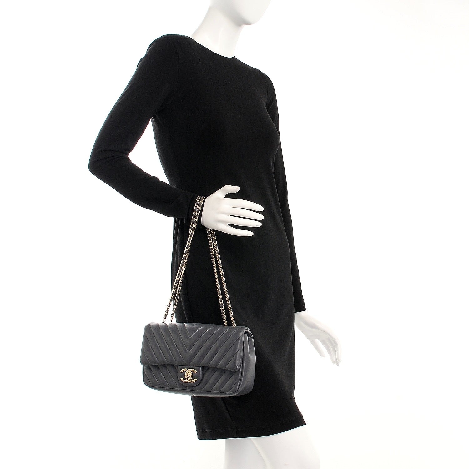 Chanel Lambskin Surpique Chevron Quilted Small Single Flap Grey 2 of 8