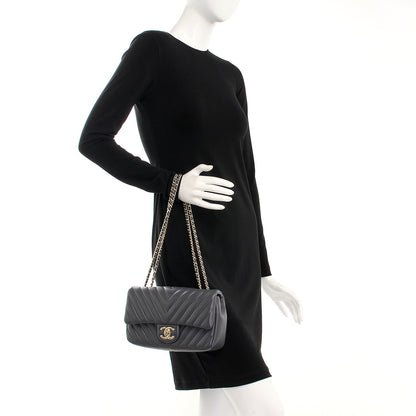 Chanel Lambskin Surpique Chevron Quilted Small Single Flap Grey 2 of 8