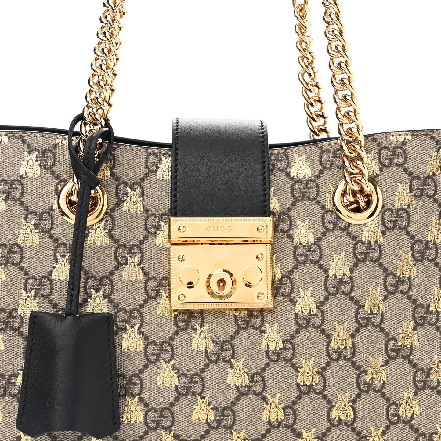 GG Supreme Monogram Bees Small Padlock Tote Beige Oro Black