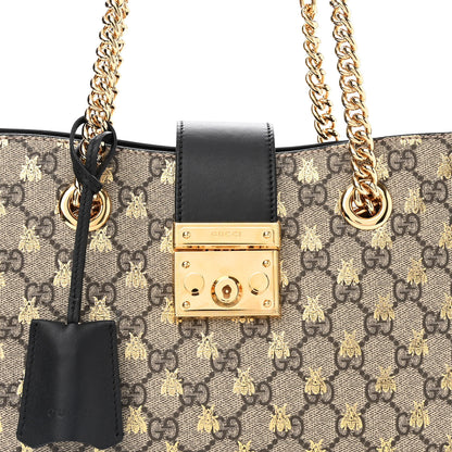 Gucci GG Supreme Monogram Bees Small Padlock Tote Beige Oro Black 8 of 11