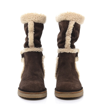 Louis Vuitton Suede Shearling Snowy Flat Half Boots 38 Marron 2 of 7