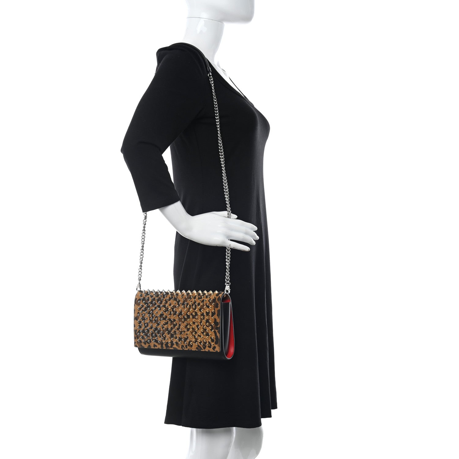 Christian Louboutin Leopard Calfskin Spikes Paloma Clutch Black 2 of 10