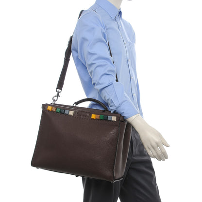Fendi Cuoio Romano Selleria Studded Large Mens Peekaboo Iconic Essential Satchel Marrone Sunflower Multicolor 2 of 8