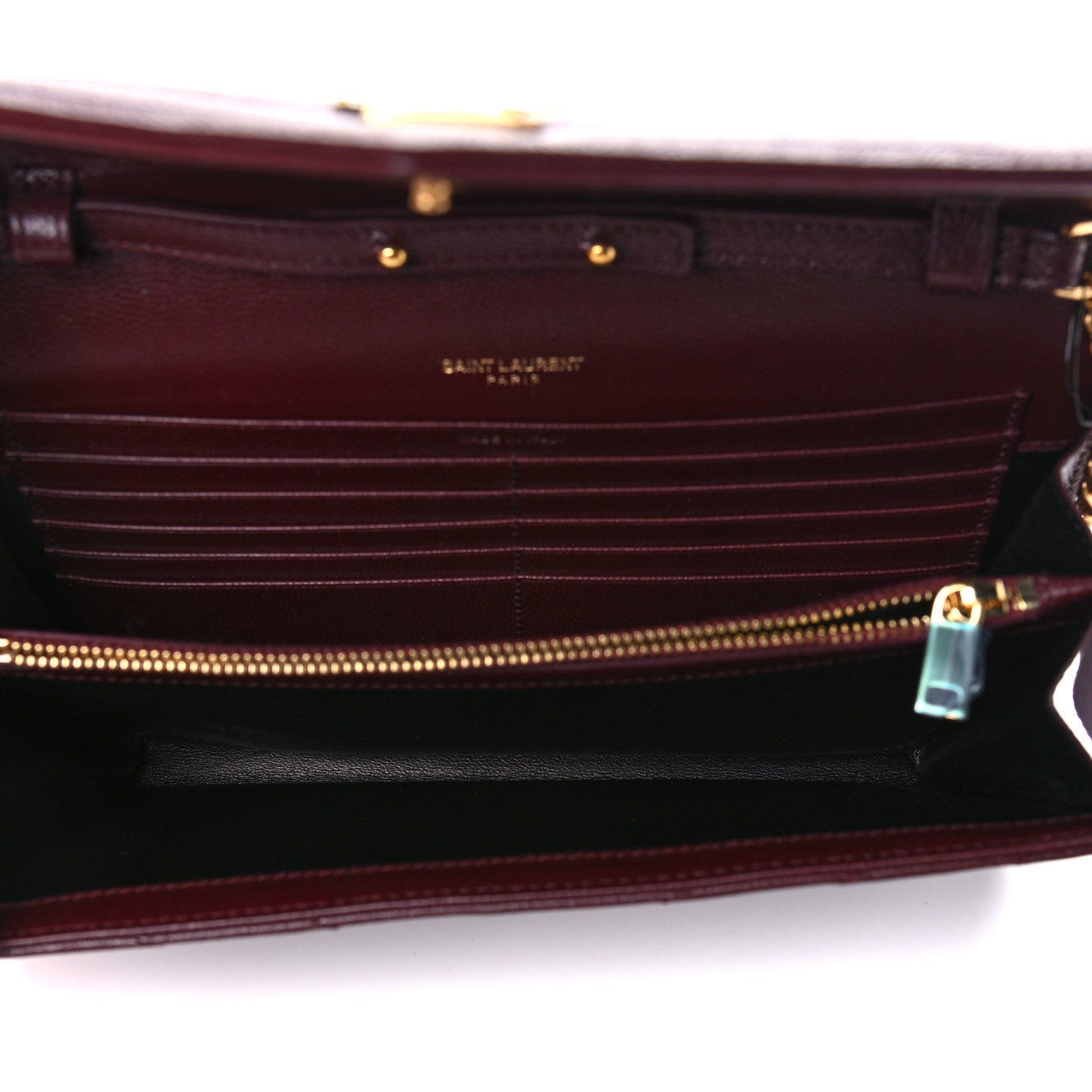 Saint Laurent Grain De Poudre Matelasse Chevron Monogram Chain Wallet Rouge Legion 5 of 11