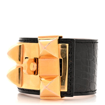 Hermes Shiny Niloticus Crocodile Collier de Chien CDC Bracelet T2 Black 3 of 6