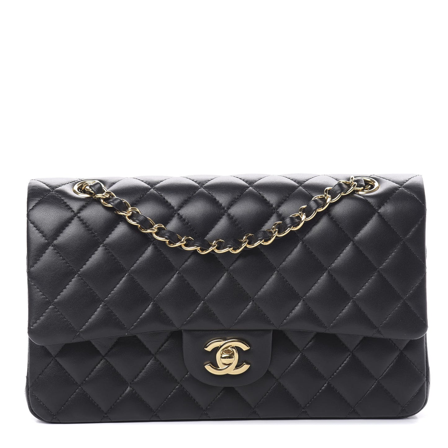 Lambskin Quilted Medium Double Flap Black