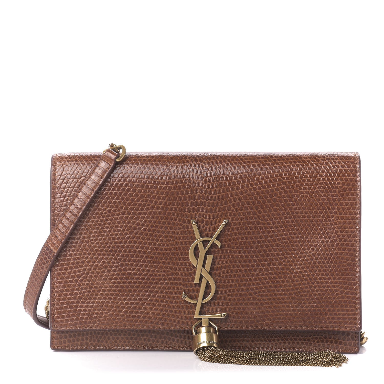 Saint Laurent Lizard Kate Monogram Tassel Chain Wallet Cognac 1 of 9