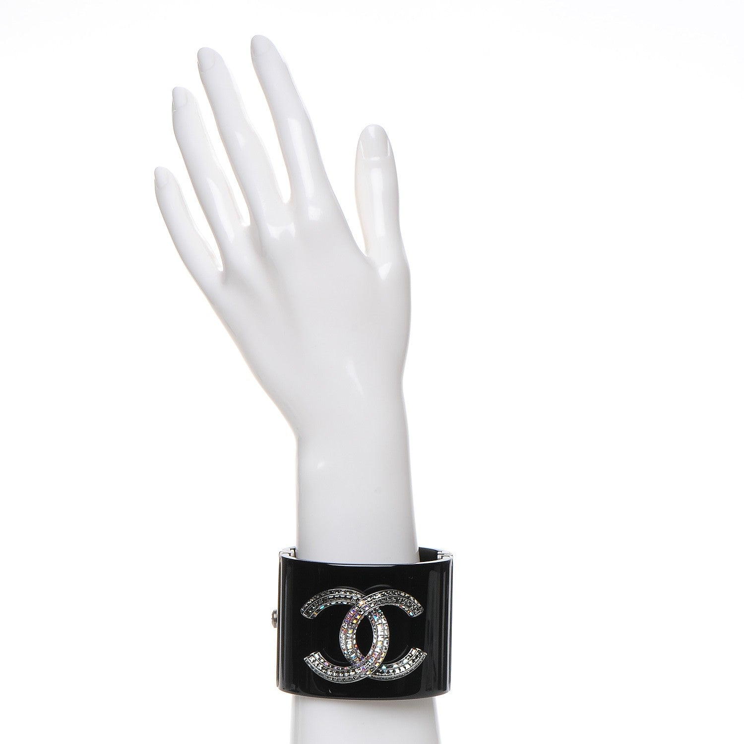 Chanel Resin Crystal Baguette CC Wide Cuff Black 2 of 6