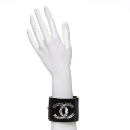 Chanel Resin Crystal Baguette CC Wide Cuff Black 2 of 6