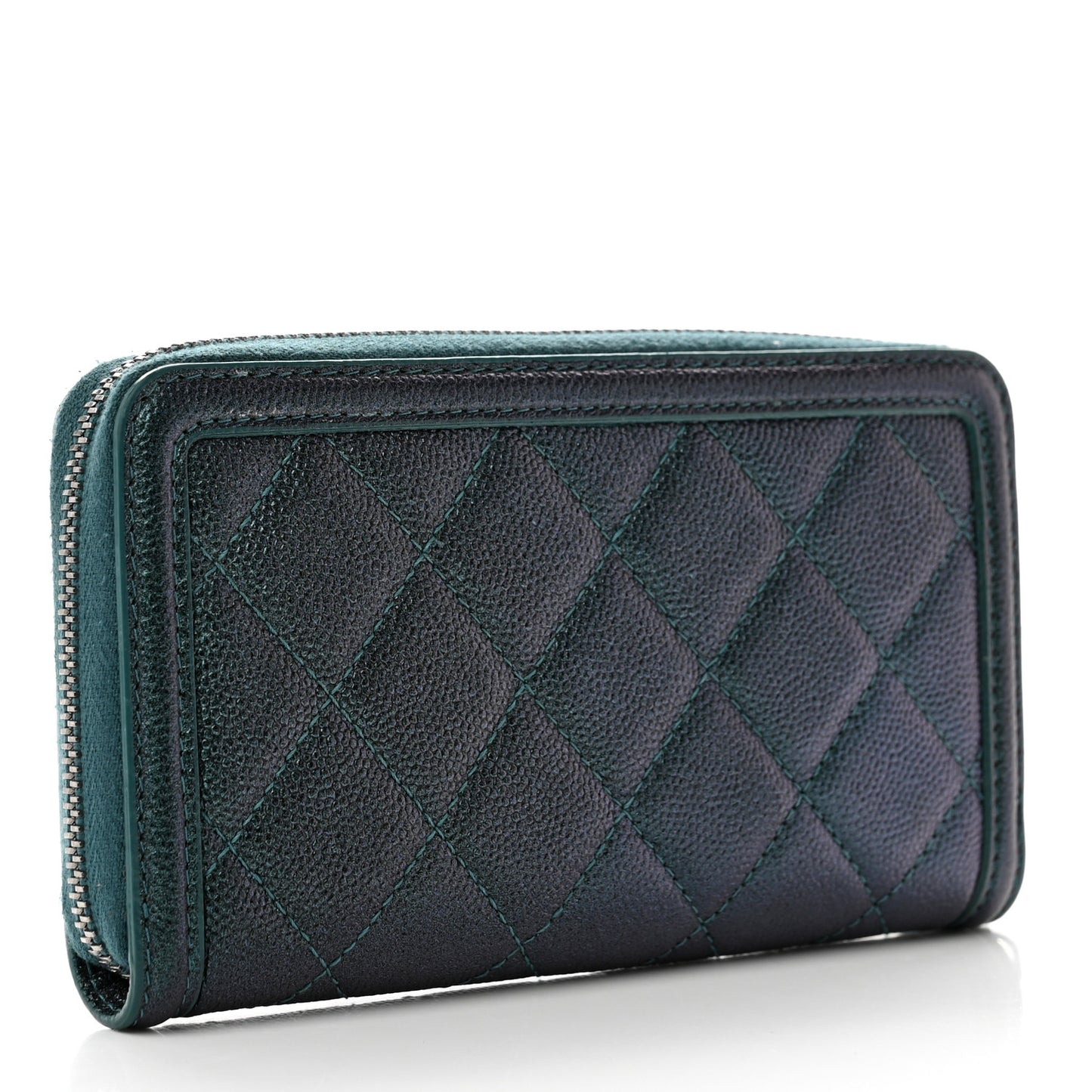 Iridescent Caviar Quilted Medium Filigree Zip Around Wallet Dark Turquoise