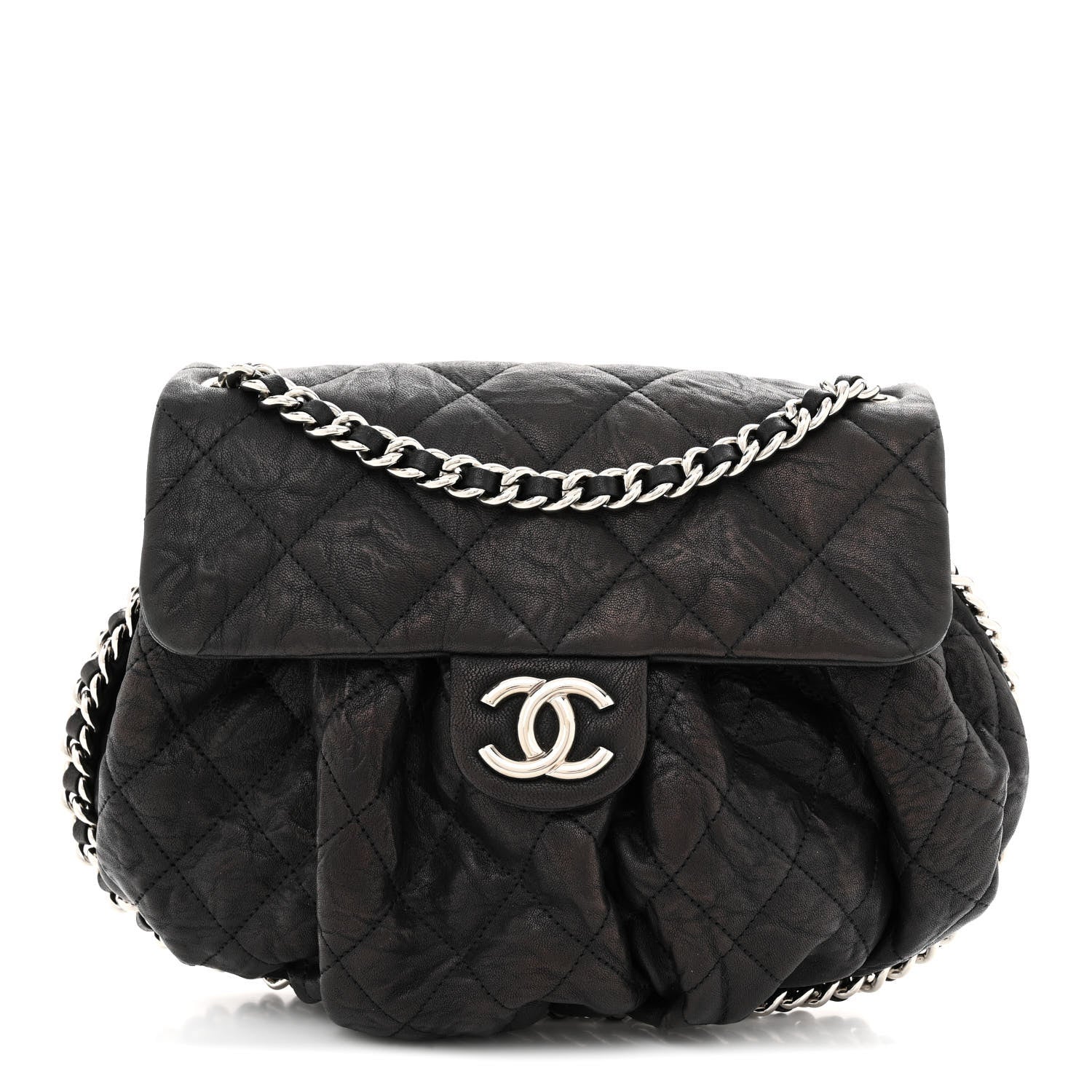 Chanel Washed Lambskin Quilted Medium Chain Around Messenger Black 1 of 11