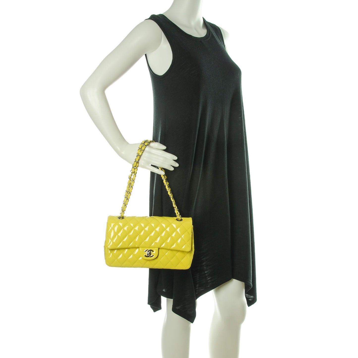 Patent Quilted Medium Double Flap Yellow