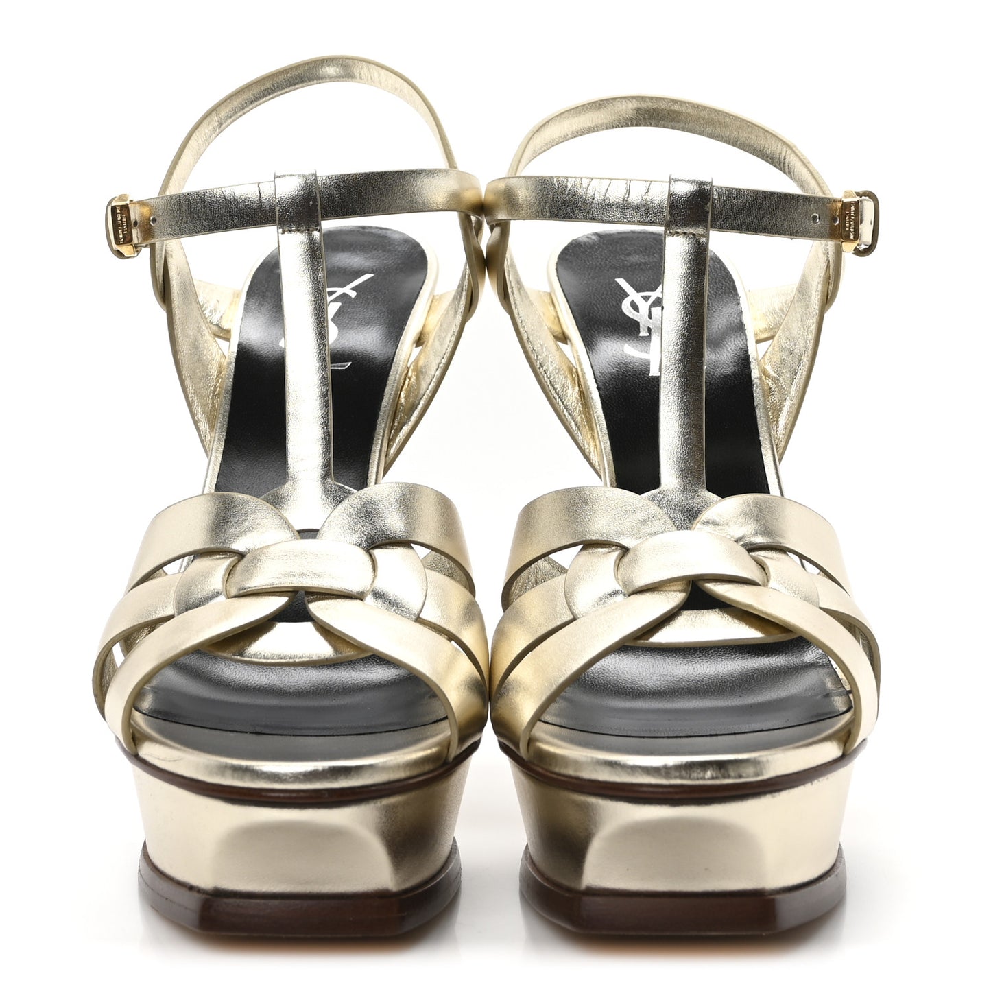 Metallic Calfskin Tribute 105 Platform Sandals 40 Platino