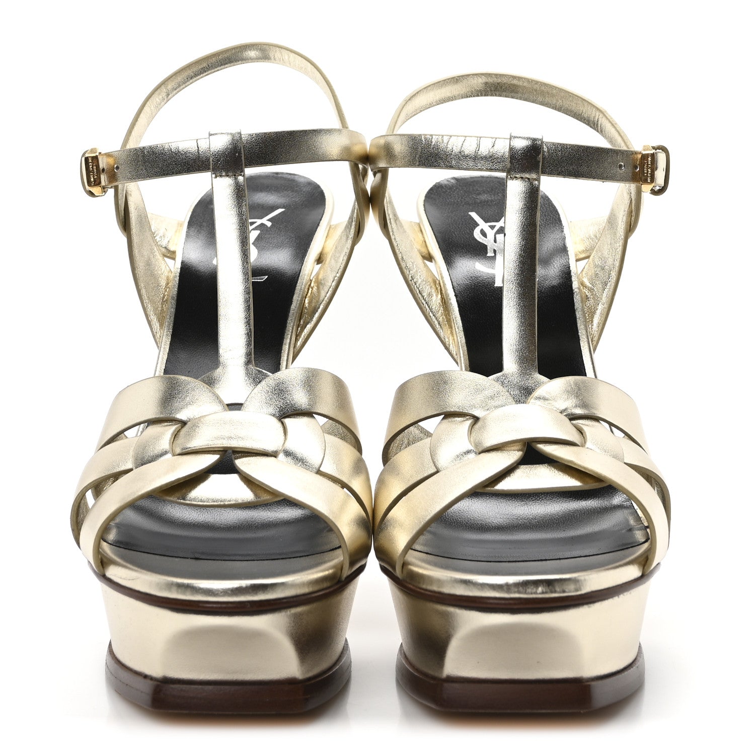 Saint Laurent Metallic Calfskin Tribute 105 Platform Sandals 40 Platino 3 of 9