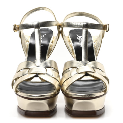 Saint Laurent Metallic Calfskin Tribute 105 Platform Sandals 40 Platino 3 of 9