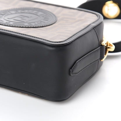 Fendi Glazed Fabric Vitello Century F is Fendi FF 1974 Stamp Patch Camera Case Mogano Panna Black 7 of 7