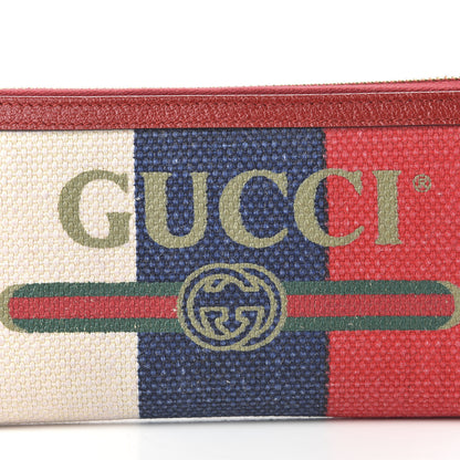 Gucci Canvas Sylvie Stripe Logo Zip Around Wallet Mystic White Hibiscus Red Maritime 9 of 10