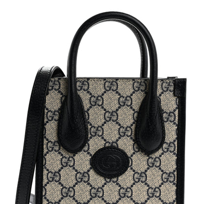Gucci GG Supreme Monogram Textured Dollar Calfskin Mini Retro Interlocking G Tote Bag Beige Blue 9 of 11