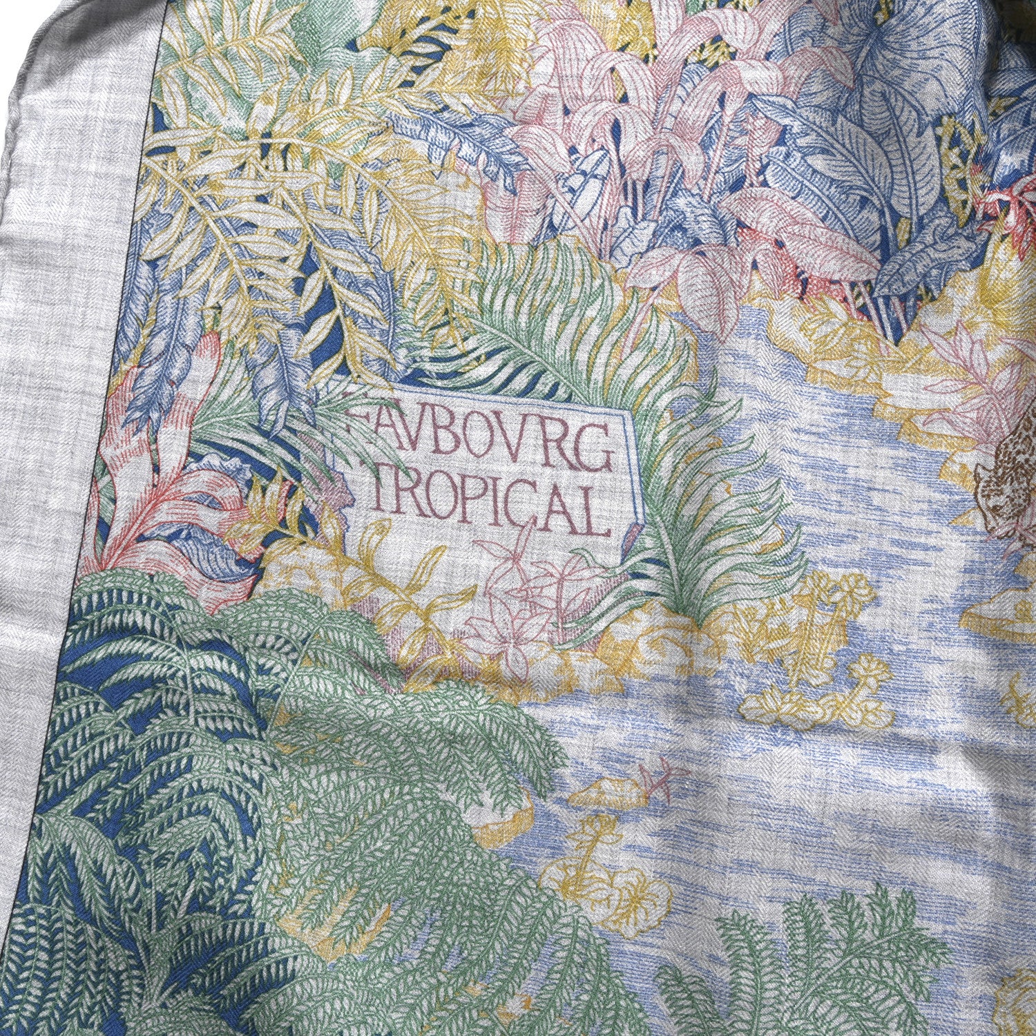 Hermes Cashmere Silk Faubourg Tropical Shawl 140 Gris Chine Rose 4 of 4