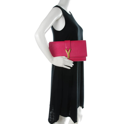 Saint Laurent Textured Calfskin Classic Y Ligne Clutch Fuchsia 2 of 7