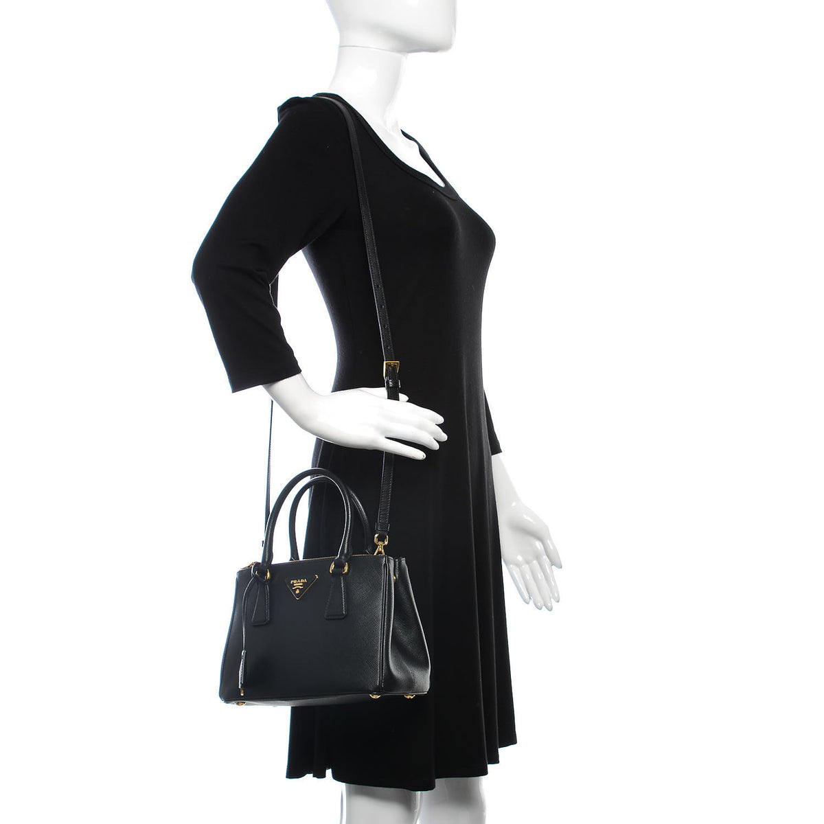 Saffiano Mini Galleria Double Zip Tote Black