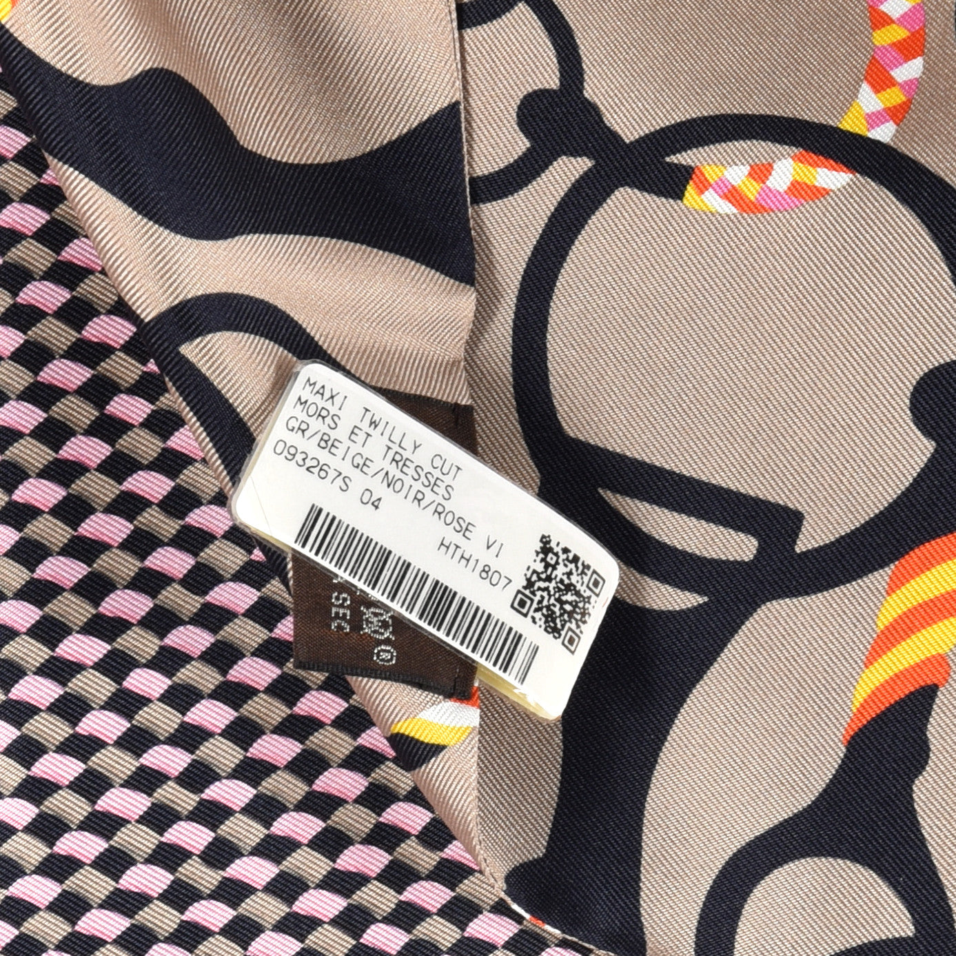 Hermes Silk Mors Et Tresses Maxi Twilly Cut Gris Beige Black Rose Vif 4 of 4